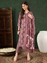 Women Maroon Rayon Blend Ethnic Motifs Printed Straight Kurta Trouser With Dupatta-VKSKD2241
